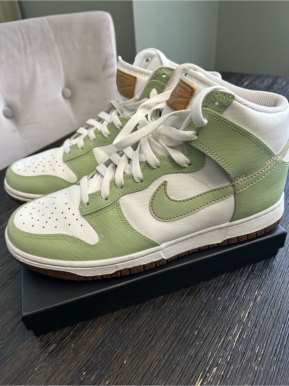 Nike Women's High-Top Sneakers in White & Sage Green with Cork Accents